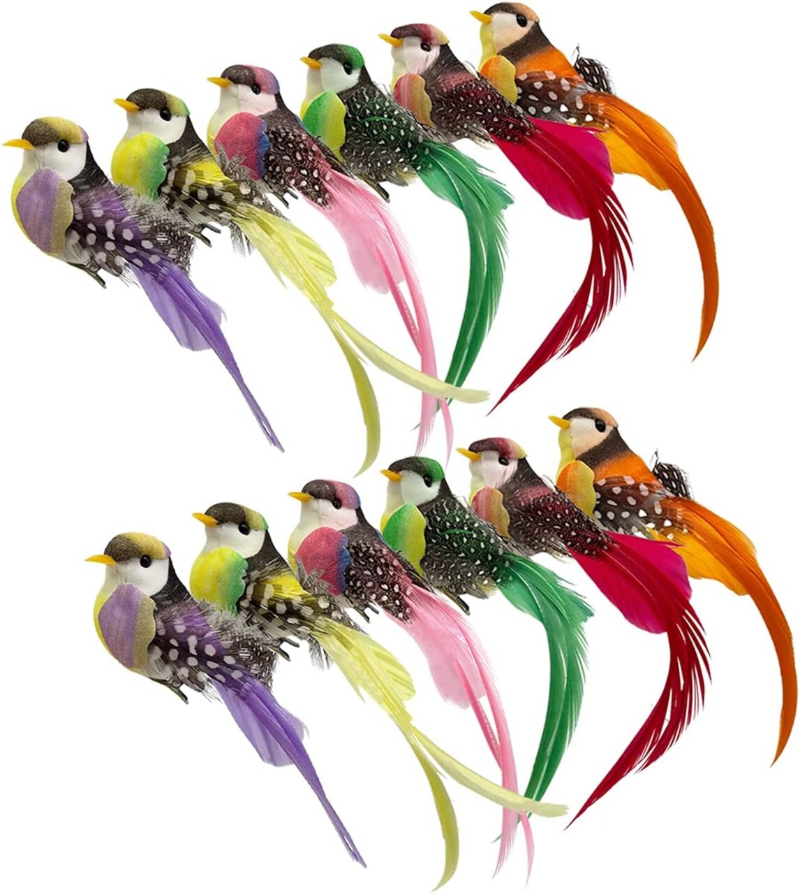 12pcs Artificial Foam Feather Birds, 4.7" Clip-On Colorful Birds for Christmas Tree Ornaments, Wreaths, Crafts, Birthday Party Decorations